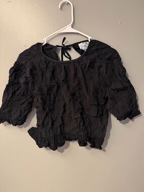 Future Collective Black Crinkled Tie-Back Puff Sleeve Top